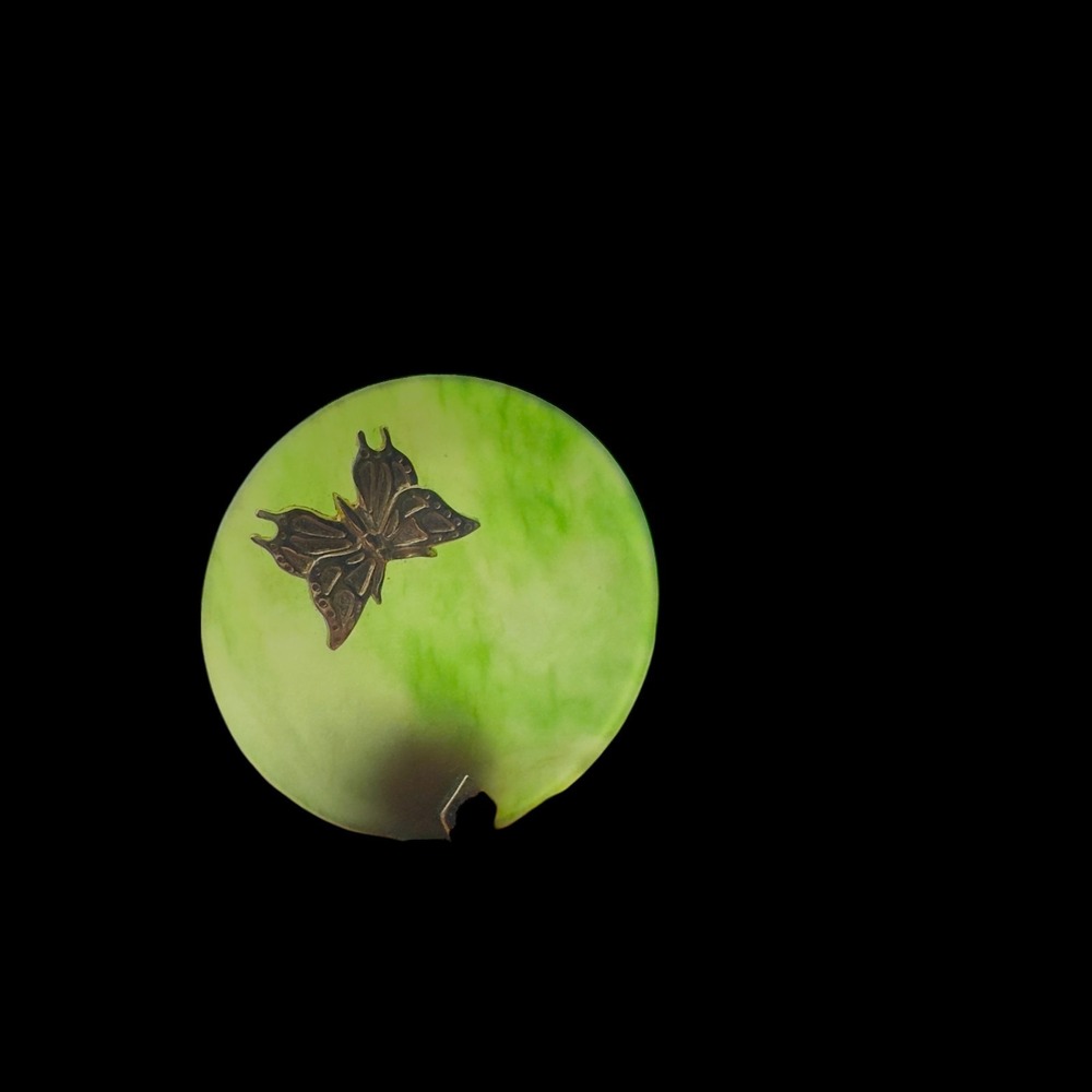 Mid Century‎ Vintage Rare Nephrite Jade Butterfly Inlay Pendant Necklace Green - Picture 2 of 6